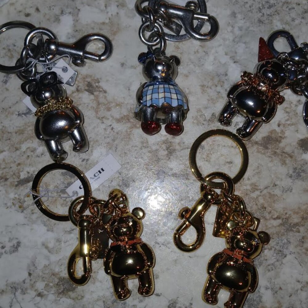 COACH Set of 5 Metallic Bear Bag Charms/Key Chains